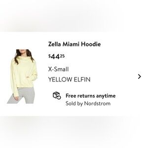 Zella Lemon Yellow Miami Hoodie (XS)